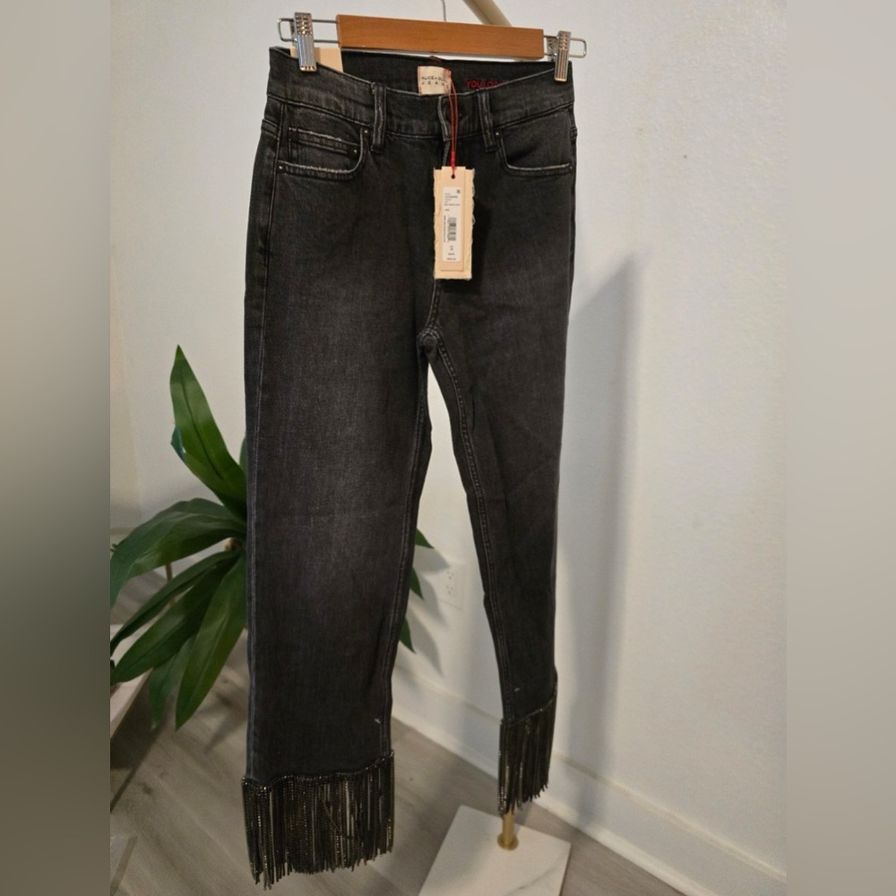 Alice + Olivia AMAZING CRYSTAL FRINGE HEM JEAN Size 26 NWT. - Picture 5 of 8